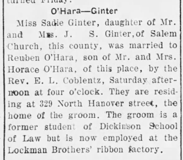 O'Hara - Ginter marriage # 107635836